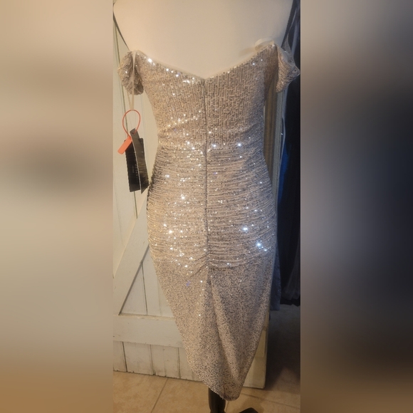 Elegant Off-Shoulder Silver Dress - Picture 6 of 7